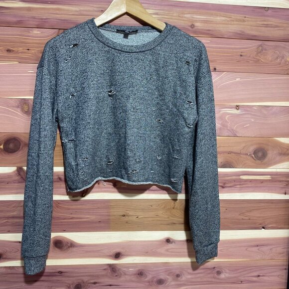 Lulus Womens Distressed Cropped Sweatshirt Gray Long Sleeve Pullover Top size XS - Picture 2 of 8